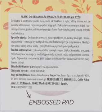 ESFOLIO Rice ,płatki do twarzy, oczyszczające,tył