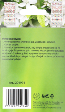 Tył opakowania owijek na jajka z instrukcją użycia w języku polskim i kodem kreskowym, na zielonym tle.