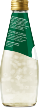 Tył butelki napoju aloesowego ReVito Aloe Vera z kolagenem, zielona etykieta z polską tabelą wartości odżywczych.