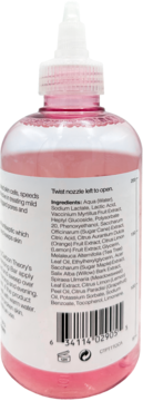 Tył różowego toniku Carbon Theory z olejkiem herbacianym i kwasem cytrynowym, widoczna lista składników.