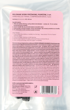 Tył opakowania Eloy Worki kompresyjne 40x60, 3 szt., z białą etykietą, czarnym tekstem i kodem kreskowym.