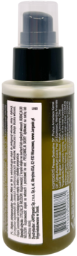 Tył zielono-brązowej butelki olejku Zenz Oil Treatment Sweet Mint 96 do włosów z etykietą składników i kodem EAN.