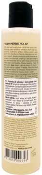 Tył butelki Zenz Fresh Herbs No. 87, detoksykująca płukanka do włosów i skóry głowy, 97% natury.