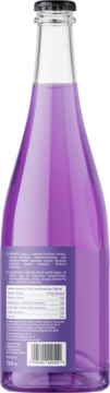 Tył fioletowej butelki Forever Young Kombucha Lavender 750 ml, z etykietą i tabelą wartości odżywczych.