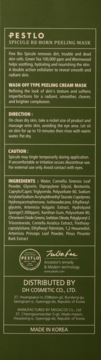 Tył opakowania PESTLO SPICULE REBORN PEELING MASK, ciemnozielone, z białym tekstem o bio-spikulach.