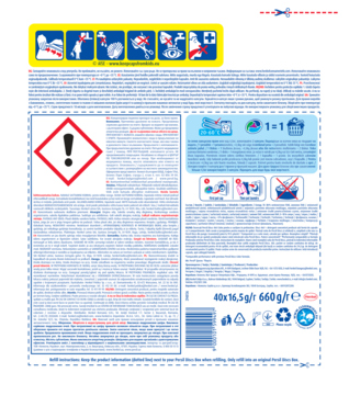 Tył opakowania Persil XXL Discs Color, skoncentrowany środek do prania 40 kapsułek 660g, ostrzeżenia.