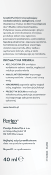 Tył opakowania kremu Iwostin Purritin z azeloglicyną 40ml. Widoczne szczegóły składu i dane producenta.