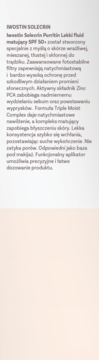 Biały blok tekstu opisujący Iwostin Solecrin Purritin Lekki fluid matujący SPF 50+ do cery tłustej.