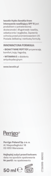 Białe opakowanie intensywnie nawilżającego kremu Iwostin Hydro Sensitia SPF 15, widok z boku z tekstem informacyjnym.