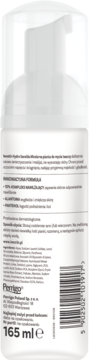 Tył białej butelki micelarnej pianki Iwostin Hydro Sensitia z polskim tekstem o składnikach, 165 ml.