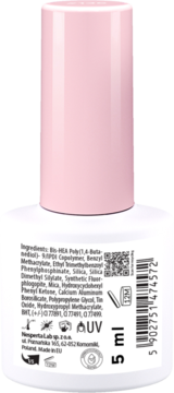 Tył białej butelki lakieru hybrydowego NexpertaLab 5ml z różową nakrętką, widoczny kod i skład.