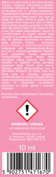 Różowa etykieta żelu do zdobień hi hybrid Pinkcredible 10ml: tył z ostrzeżeniami i kodem kreskowym.