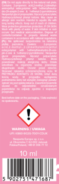 Tył opakowania hi hybrid żel 3D Grapeful 10 ml. Różowa etykieta z ostrzeżeniem, składem i kodem kreskowym.