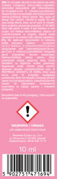 Tył różowego opakowania hi hybrid 3D żelu do zdobień, z ostrzeżeniami, składem, kodem kreskowym i 10 ml.