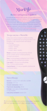 Czarna szczotka Mariellé do masażu skóry głowy z funkcją pary i światła LED, widok na tle opakowania.