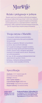 Marielle: ulotka informacyjna masażera pod oczy po polsku, opisująca relaks, pielęgnację, rutynę i specyfikację produktu.