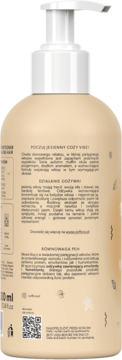 Tylna strona kremowej butelki odżywki do włosów z pompką, z polskim tekstem o wzmocnieniu i nawilżeniu.