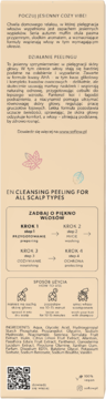 Tył opakowania peeling trychologiczny so!flow, widoczne kroki użycia i lista składników na jasnym tle.