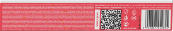 Tył czerwonego opakowania viGO! Woreczków strunowych, z widocznym kodem QR, kodem kreskowym i drobnym tekstem.