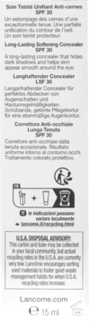Tył opakowania korektora Lancôme Effacernes Longue Tenue SPF 30, z tekstami opisowymi i instrukcjami recyklingu.
