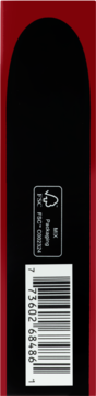 Tył opakowania matowej pomadki MAC Ximal Silky Matte Russian Red, z czarnym tłem, kodem kreskowym i logo FSC.