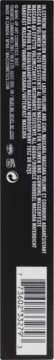 Tył czarnego opakowania tuszu MAC In Extreme Dimension Mascara z białymi informacjami i kodem kreskowym.