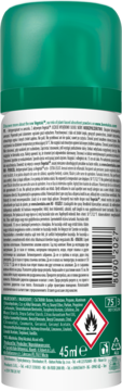 Tył antyperspirantu Borotalco Original 45ml w sprayu, biała puszka z zieloną etykietą i kodem kreskowym.