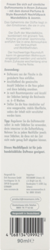 Tył opakowania Dresdner Parfum Style Raumduft Nachfüllpack 90ml z instrukcją użycia, kodem kreskowym, Mandelblüte & Jasmin.