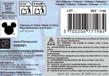 Tył opakowania produktu Disney z kodem kreskowym 3700206771984, REF: 7158 i ostrzeżeniami dla dzieci.