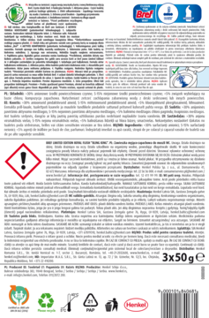 Tył opakowania Bref Summer Glow 3x50g, z ostrzeżeniami, składem i instrukcją użycia, widoczne ikony recyklingu.