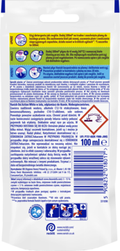 Tył opakowania detergentu Vanish Oxi Action White 100ml, instrukcje użycia i symbole ostrzegawcze.