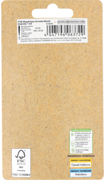Brązowy tył opakowania wypełniaczy do koka blond bezszwowych, z kodem, logo FSC i instrukcją recyklingu.