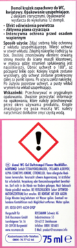 Domol odświeżacz WC w formie żelu, kwiatowy, opakowanie uzupełniające 75ml, z ostrzeżeniem, widok z przodu.