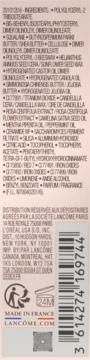 Tył opakowania pomadki Lancôme Idôle Squalane-12 Butterglow, widoczny skład, dane dystrybucji i kod EAN.