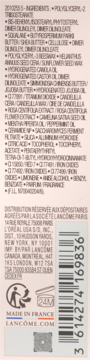 Tył opakowania pomadki Lancôme Idôle Squalane-12 Butterglow, widoczna lista składników, dane producenta i kod kreskowy.