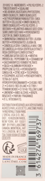 Tył pomadki Lancôme Lip Idôle Squalane-12 Butterglow, widoczna lista składników, kod kreskowy, 'Made in France' i symbol PAO 24M.