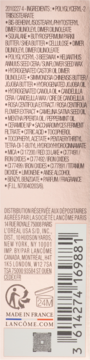 Tył opakowania Lancôme Idôle Squalane-12 Butterglow. Widoczna szczegółowa lista składników, barcode i dane producenta.