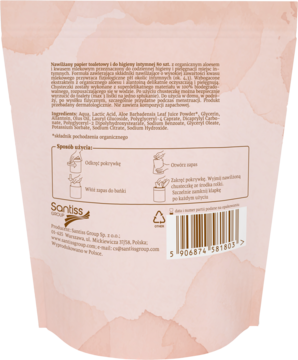 NAWILŻANY PAPIER TOALETOWY AVELLIA Pro Femme, tył opakowania uzupełniającego z instrukcjami, składem i kodem.