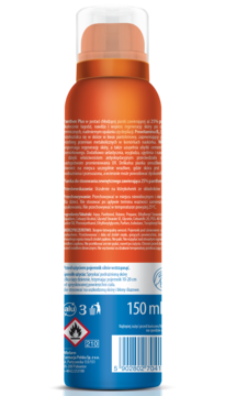 Tył pomarańczowo-niebieskiego Panthen Plus, chłodzącej pianki 150ml z 25% panthenolu, widoczne etykiety i skład.