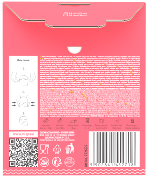 Różowo-beżowy tył opakowania kosmetyku, z instrukcją aplikacji, kodem QR, kodem kreskowym i symbolami recyklingu.