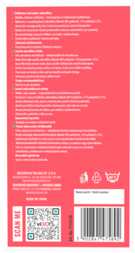 Tył różowego opakowania wkładek Quickpack z mikrowłóknami, widoczny kod QR, kod kreskowy i symbole prania.