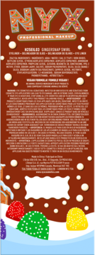 Tył opakowania NYX Epic Ink Liner Gingersnap Swirl, brązowe jak piernik, z białymi kropkami i żelkami.