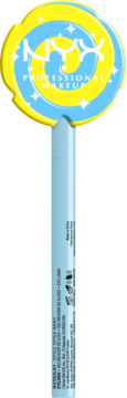 Limitowany eyeliner NYX Epic Ink Liner Glitz Spice Baby w formie lizaka, żółto-niebieski, z logo.
