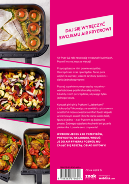 Książka kucharska 'DAJ SIĘ WYRĘCZYĆ SWOJEMU AIR FRYEROWI!', różowa, z daniami jednokoszykowymi.