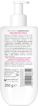 Tył opakowania naturalnego ujędrniającego balsamu do ciała ONORGANIC z opisem dla kobiet w ciąży, 250g.