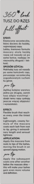 Eyelash mascara '360* look full effect' product label with Polish & English text on effects and application.