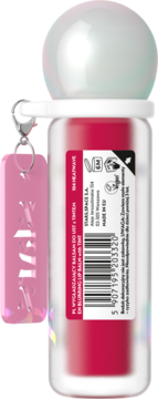 STARLABS różowy balsam do ust z tintem 04 HEATWAVE, w tubce z perłową nakrętką i różowym brelokiem, widok tyłu.