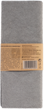 Szara ściereczka z mikrofibry Ewa Schmitt, widok złożonego produktu z brązową etykietą i kodem EAN.