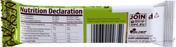 Tył opakowania Olimp Baton Proteinowy Dubai Chocolate 40g z widoczną deklaracją żywieniową i kodem kreskowym.
