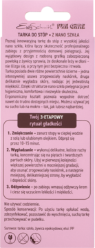 Różowe opakowanie tarki do stóp Ewa Schmitt z nano szkła, tył z opisem 3-etapowego rytuału pielęgnacji.